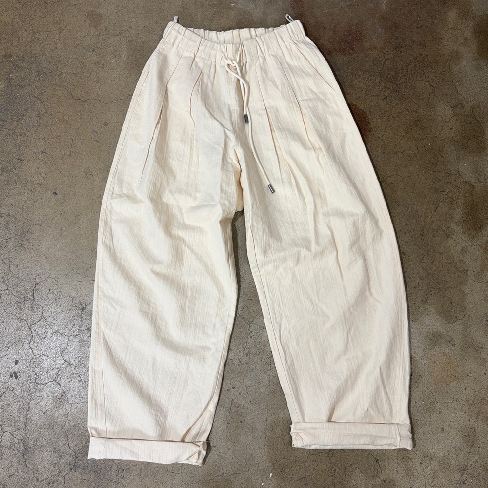 Apiece Apart Manu Cream Ecru Drawstring Linen Barrel Pants